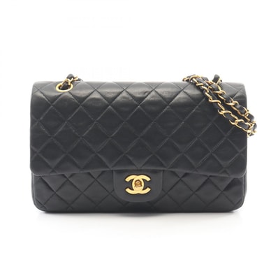 シャネル CHANEL マトラッセ Wフラップ ショルダーバッグ バッグ ラムスキン(羊革) レディース ブラック系 【中古】