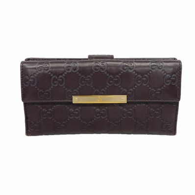 【6ic3365】グッチ 長財布 グッチシマ 1127157 レザー ダークブラウン ゴールド金具【中古】レディース