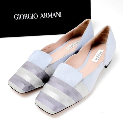 GIORGIO ARMANI ジョルジオアルマーニ パンプス サイズ35 1/2 ローヒール スクエアトゥ スウェード レザー 異素材切替デザイン 靴 ブランド古着【中古】20250701/RA5282