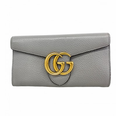 【6fa0964】グッチ 長財布 GGマーモント 400586 レザー グレー ゴールド金具【中古】レディース