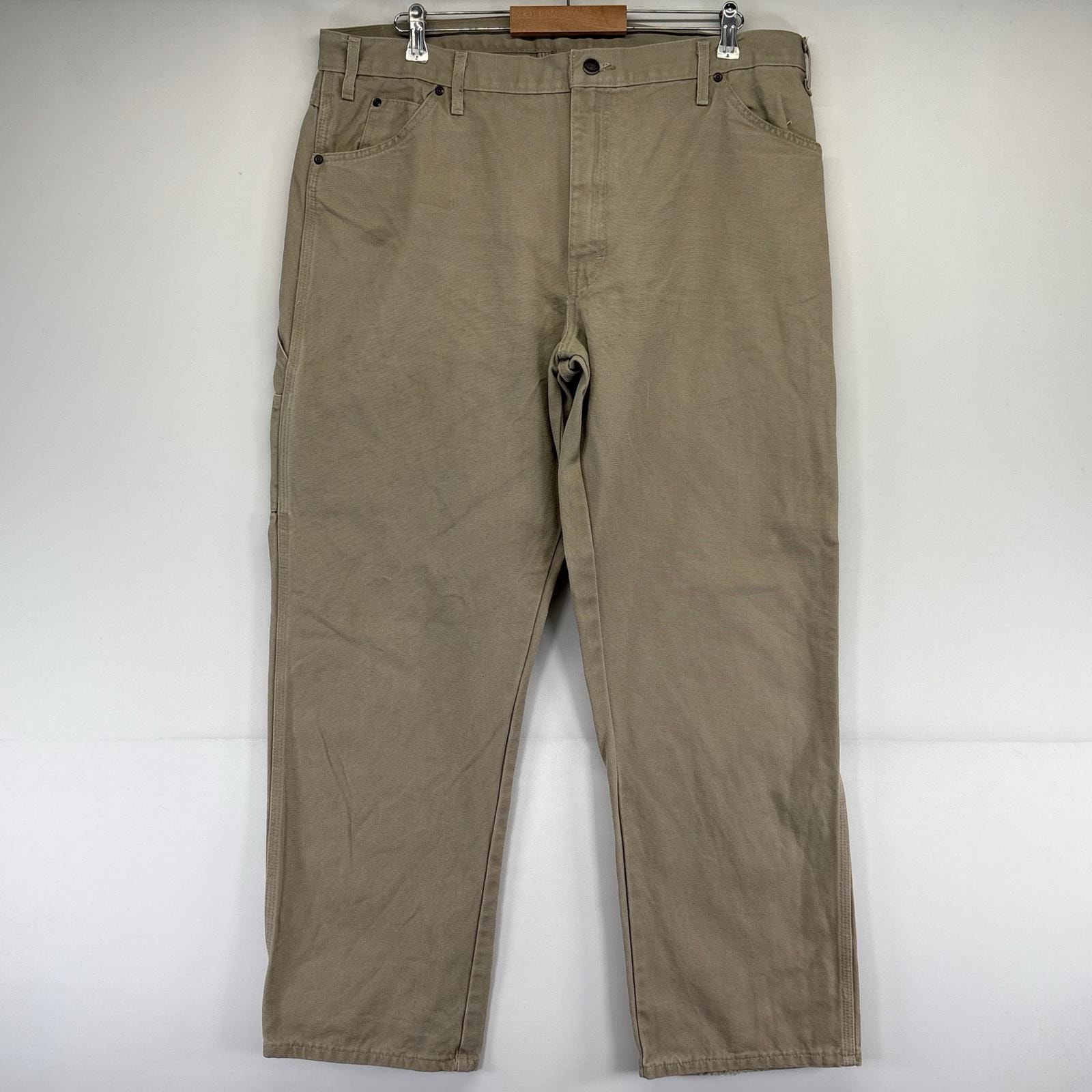 古着 ディッキーズ Dickies ダック パンツ ペインター ハンマーループ ワンポイントロゴ 大きいサイズ w40×L32  ベージュ系 メンズ