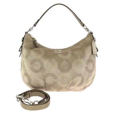 美品 COACH コーチ マディソン ドッテッド オプアート コンバーチブル ホーボー 2way ベージュ シルバー金具 サテン レザー/ ハンドバッグ ショルダーバッグ 602661 【中古】