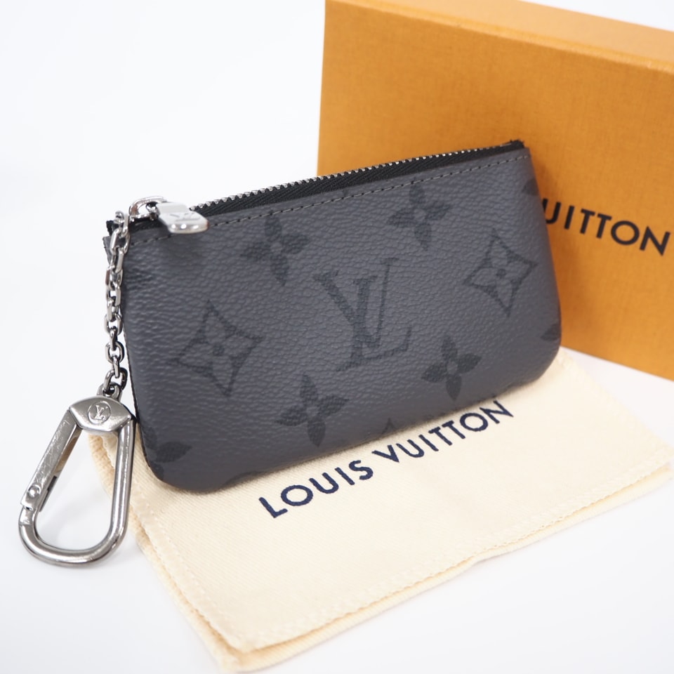 美品 LOUIS VUITTON ルイ・ヴィトン モノグラム リバース キーケース ポシェット クレ M80905 コインケース ブラック グレー コーティングキャンバス レザー メンズ
