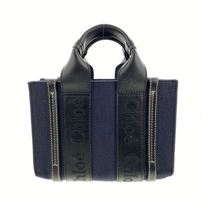 【値下げ】Chloe クロエ ウッディ ミニトートバッグ トートバッグ キャンバス ブラック レディース【中古】