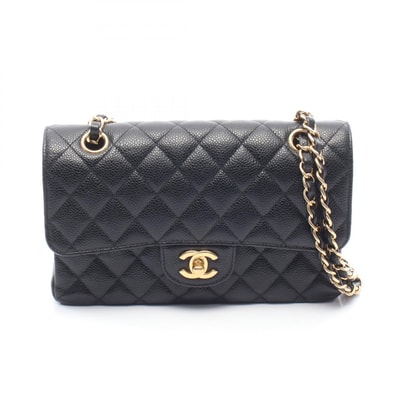 シャネル CHANEL マトラッセ Wフラップ ショルダーバッグ バッグ カーフ(牛革) レディース ブラック系 A01113 【中古】