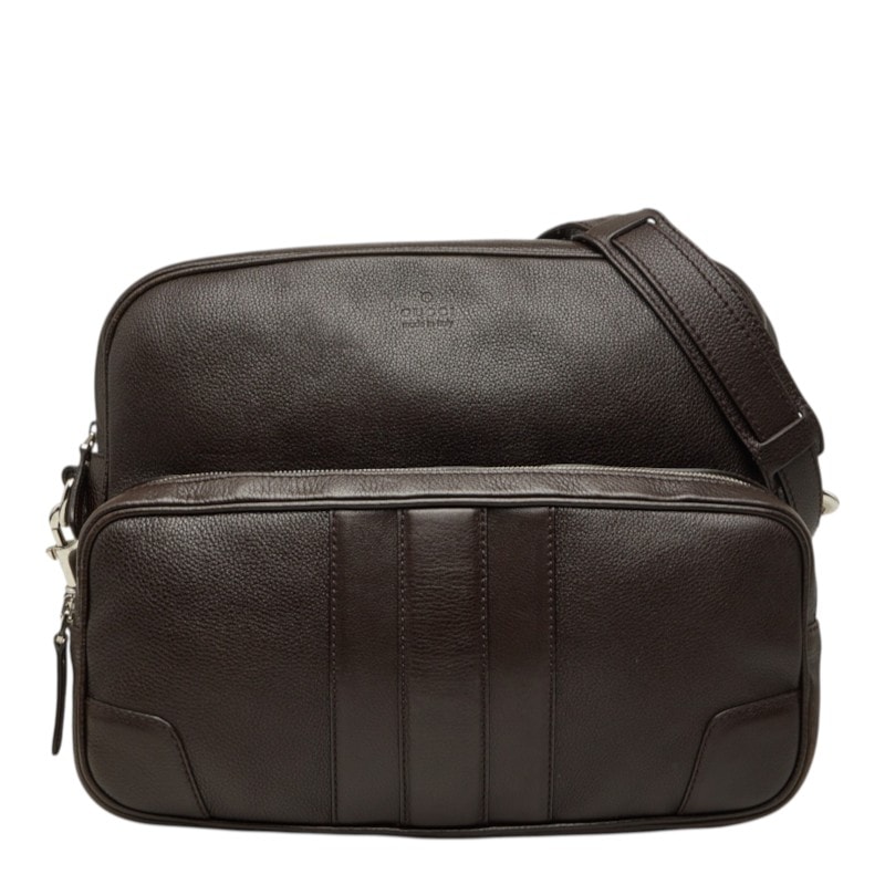 グッチ 斜め掛け ショルダーバッグ メッセンジャーバッグ 232599 ダークブラウン レザー メンズ GUCCI 中古