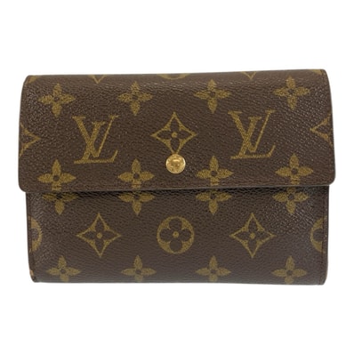 LOUIS VUITTON ルイヴィトン モノグラム ポルトトレゾール エテュイ パピエ ブラウン ゴールド金具 PVC 三つ折り 折財布 1-0292500 【中古】
