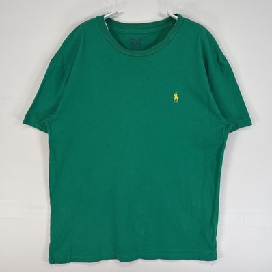 古着 90's/90年代 ポロ・ラルフローレン POLO RALPH LAUREN 半袖Tシャツ ロゴ 刺繍 シングルステッチ クルーネック S グリーン 無地 メンズ