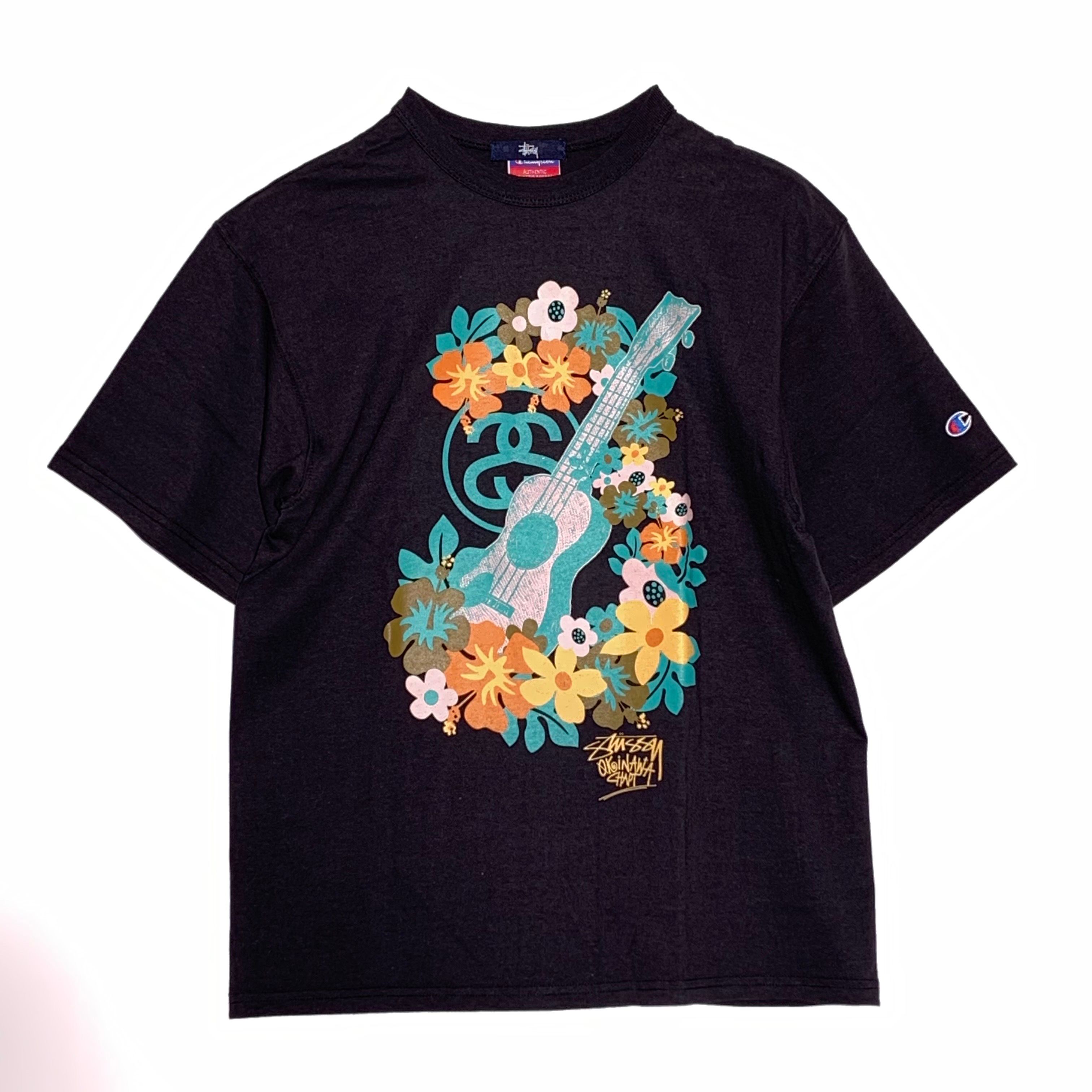 stussy×champion沖縄チャプト3周年記念プリント半袖Tシャツブラック