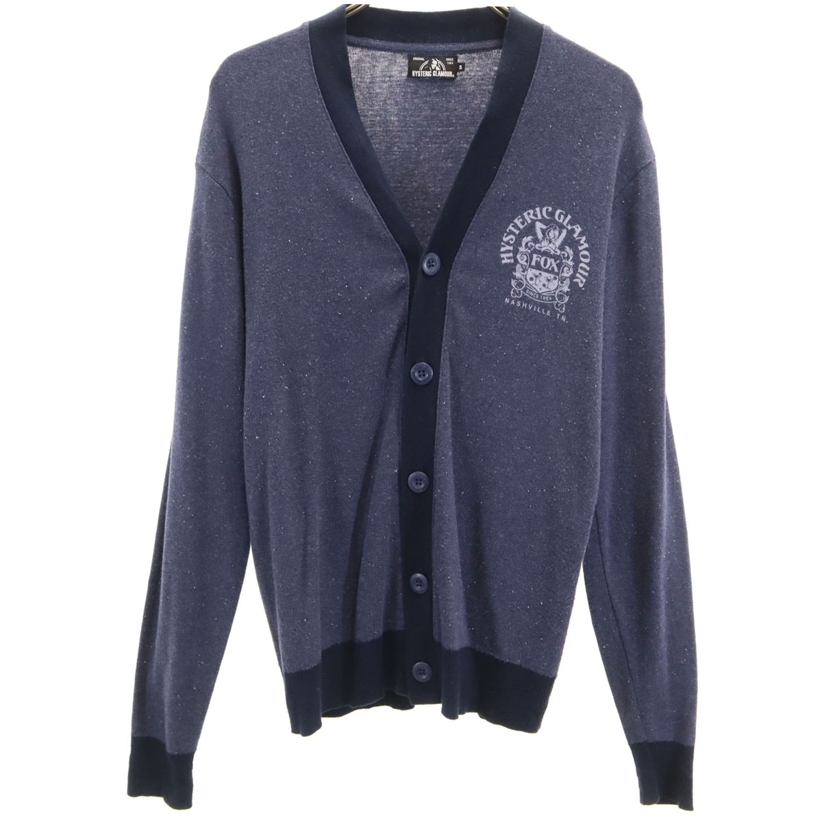 HYSTERIC GLAMOUR ヒステリックグラマー 日本製 長袖 Vネック ニットカーディガン S ネイビー
