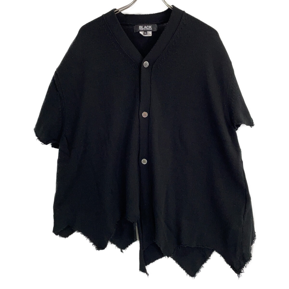 ブラックコムデギャルソン 1K-N003 22年製 ブラック アシンメトリー 半袖カーディガン XL