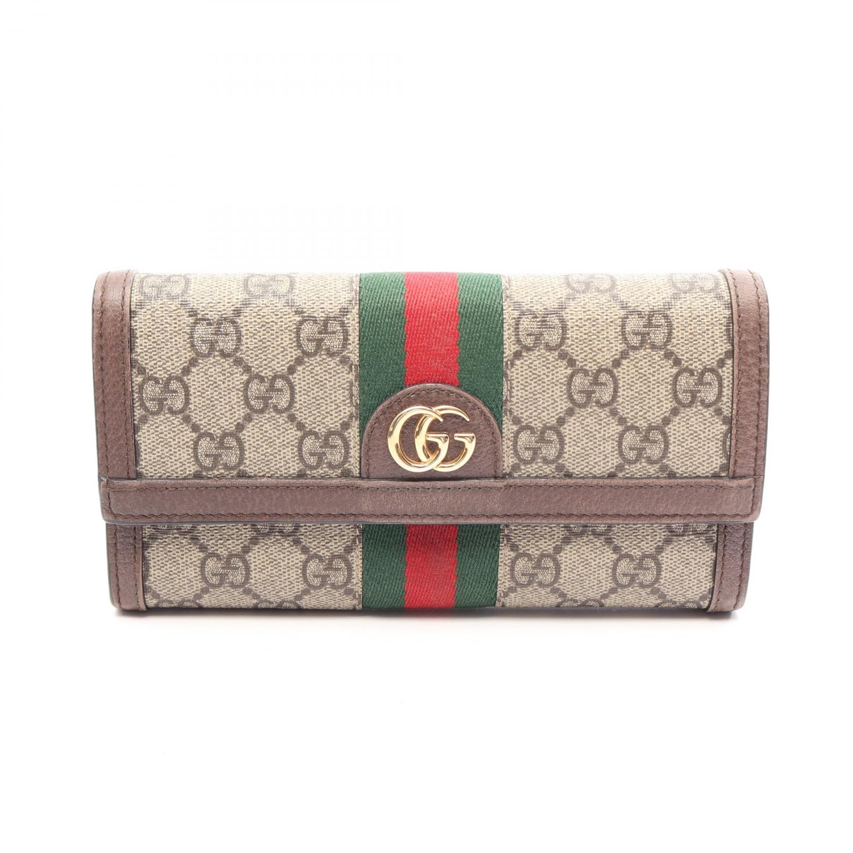 グッチ GUCCI オフィディア GGスプリーム コンチネンタルウォレット 二つ折り長財布 財布 レザー PVC レディース ベージュ系 / ブラウン系 / マルチカラー 523153 【中古】
