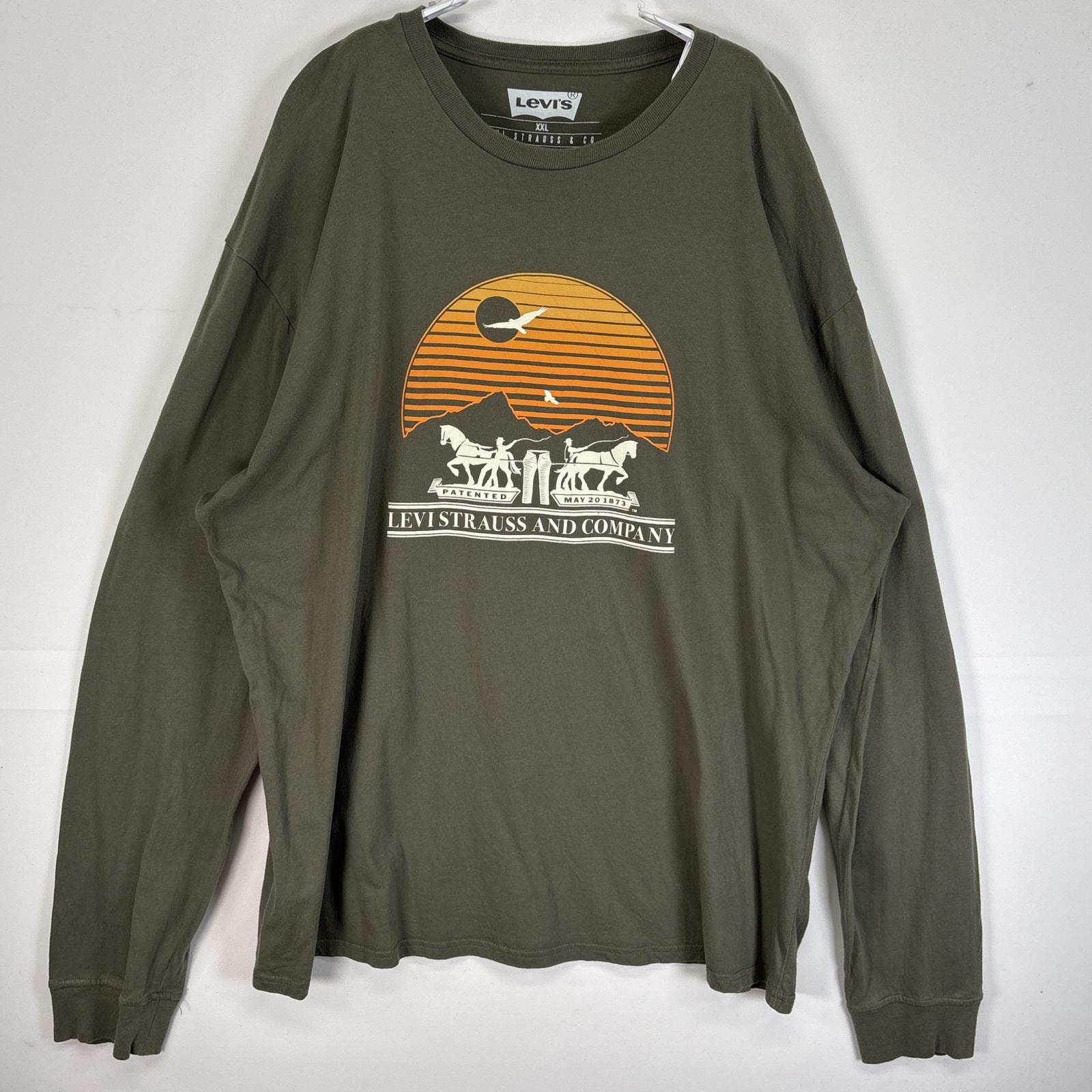 古着 リーバイス Levi's 長袖Tシャツ 大判プリント ロゴ 大きいサイズ クルーネック 14041 カーキ メンズ