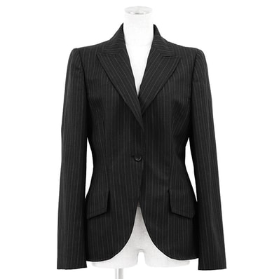 【極美品】GUCCI グッチ テーラードジャケット サイズ 40 レディース ストライプ 1B ウール100% アウター チャコール イタリア製