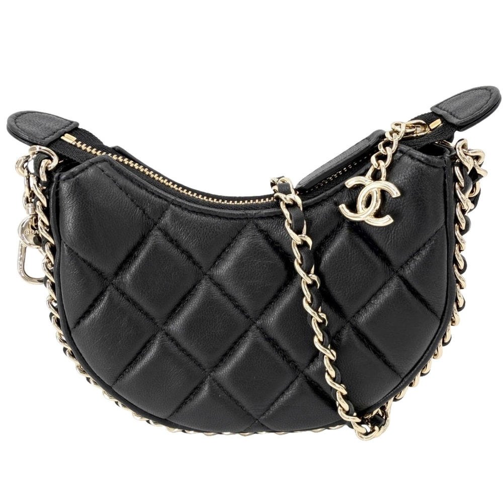 CHANEL シャネル ショルダーバッグ マトラッセ ミニホーボーバッグ 肩掛け 斜め掛け AP3232 ラムスキン ブラック 黒 ゴールド金具 レディース【中古品】