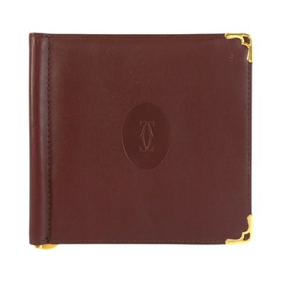 美品 CARTIER カルティエ マストライン ボルドー ゴールド金具 レザー 札入れ マネークリップ付き 折財布 602056 【中古】