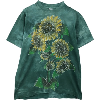 古着 90年代 フルーツオブザルーム FRUIT OF THE LOOM タイダイ柄 花柄 大判プリント アートTシャツ USA製 メンズL相当 ヴィンテージ/eaa649678