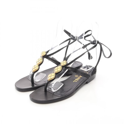 シャネル CHANEL レースアップ サンダル 靴 レザー レディース ブラック系 【中古】