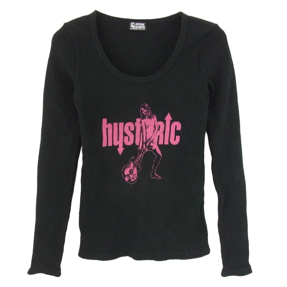 HYSTERIC GLAMOUR ヒステリックグラマー 01181CL03 ヒスガール プリント  ワッフル ロングスリーブ 長袖 カットソー ブラック系 FREE【中古】