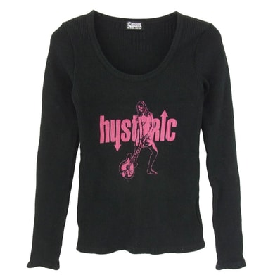 HYSTERIC GLAMOUR ヒステリックグラマー 01181CL03 ヒスガール プリント ワッフル ロングスリーブ 長袖 カットソー ブラック系 FREE【中古】
