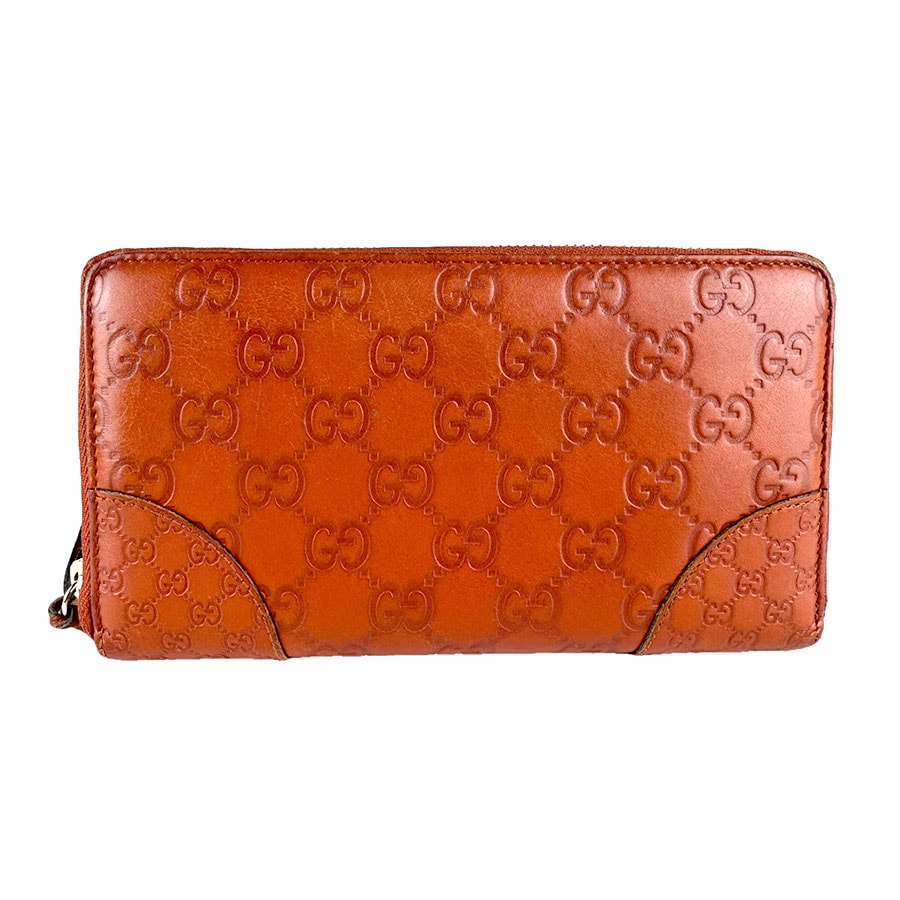 グッチ GUCCI ラウンドファスナー長財布 グッチシマ レザー オレンジ ゴールド レディース 323397【中古】 z9436