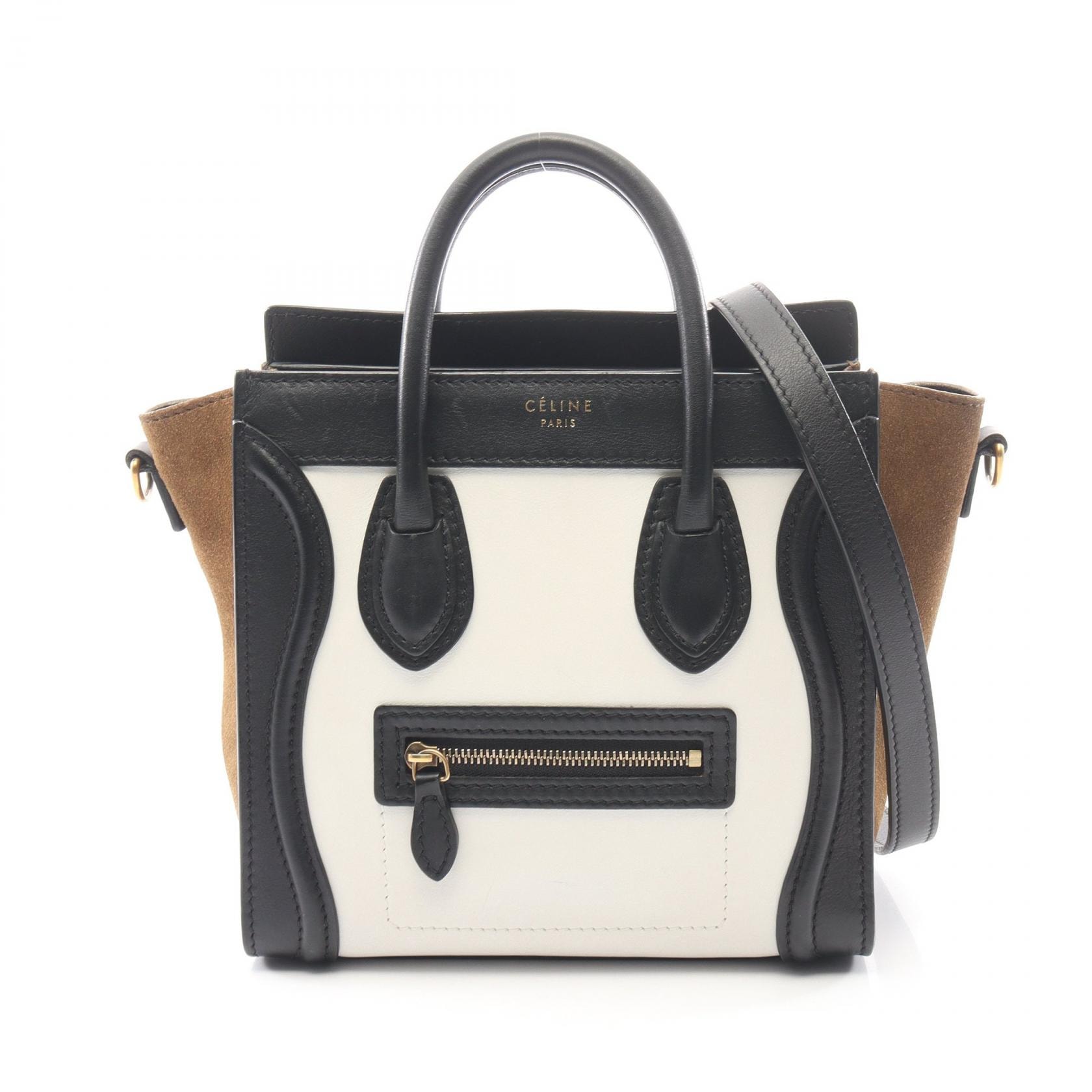 セリーヌ CELINE ラゲージ ナノショッパー 2WAY ハンドバッグ バッグ レザー レディース ブラック系 / ホワイト系 / カーキ系 【中古】
