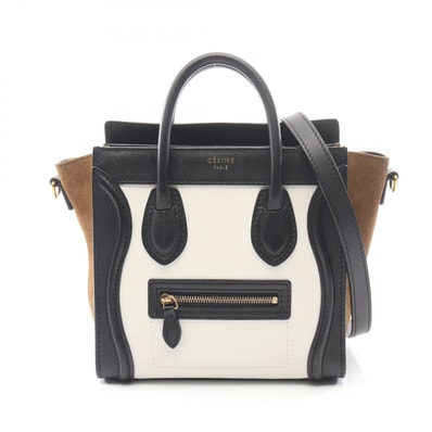 セリーヌ CELINE ラゲージ ナノショッパー 2WAY ハンドバッグ バッグ レザー レディース ブラック系 / ホワイト系 / カーキ系 【中古】