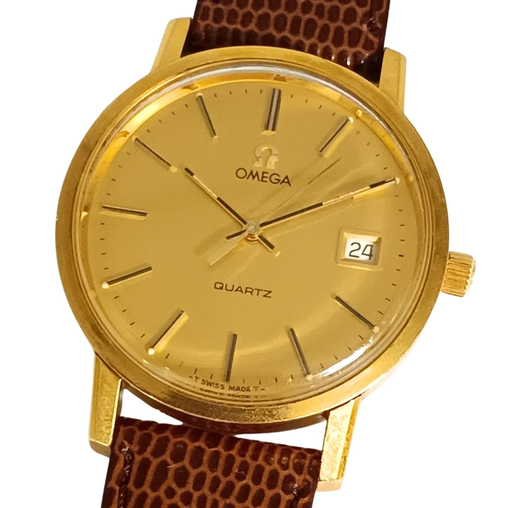 OMEGA オメガ プッシュ式リューズ クォーツ メンズ ベルト社外品 腕時計 C1332
