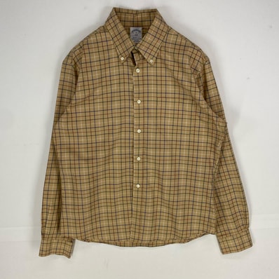 古着 ブルックスブラザーズ Brooks Brothers 長袖シャツ ボタンダウン 胸ポケット 1818 ロングスリーブ M ベージュ系 チェック メンズ