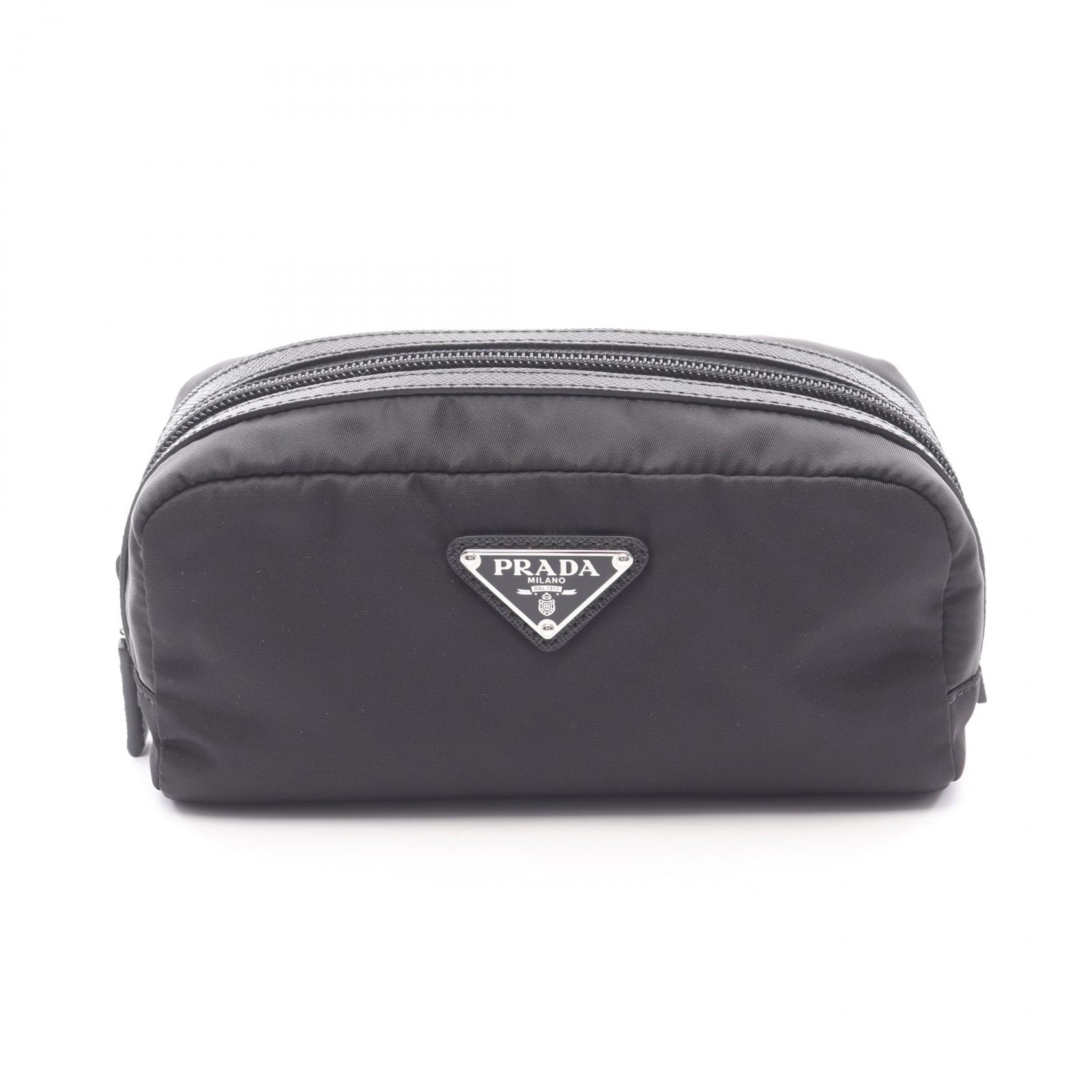 プラダ PRADA トライアングルロゴ ポーチ バッグ ナイロン サフィアーノレザー メンズ レディース ブラック系 2NA0452DMHF0002 【新品】