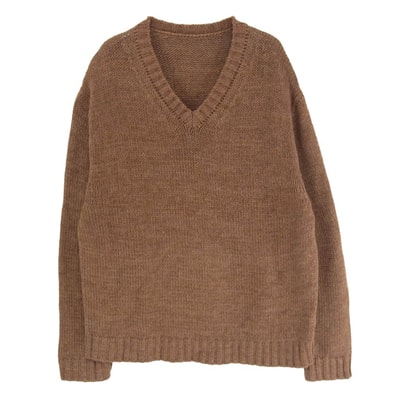 TENDERLOIN テンダーロイン ニット V NECK COTTON KNIT ロゴパッチ Vネック コットン ニット セーター ブラウン系 M【中古】