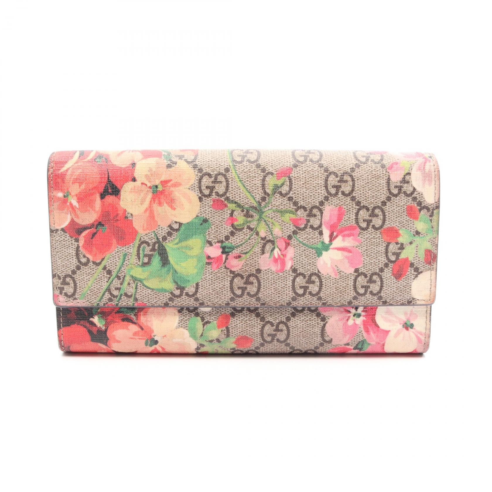 グッチ GUCCI GGブルームス コンチネンタル ウォレット 二つ折り長財布 財布 PVCコーティングキャンバス レディース ベージュ系 / マルチカラー 404070 【中古】