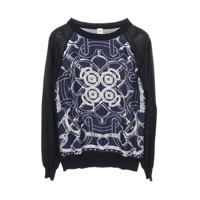 エルメス HERMES ツイルレーヌ Eperon d'Or Bandana ニット 衣料品 トップス ウール シルク シルク レディース ネイビー系 【中古】