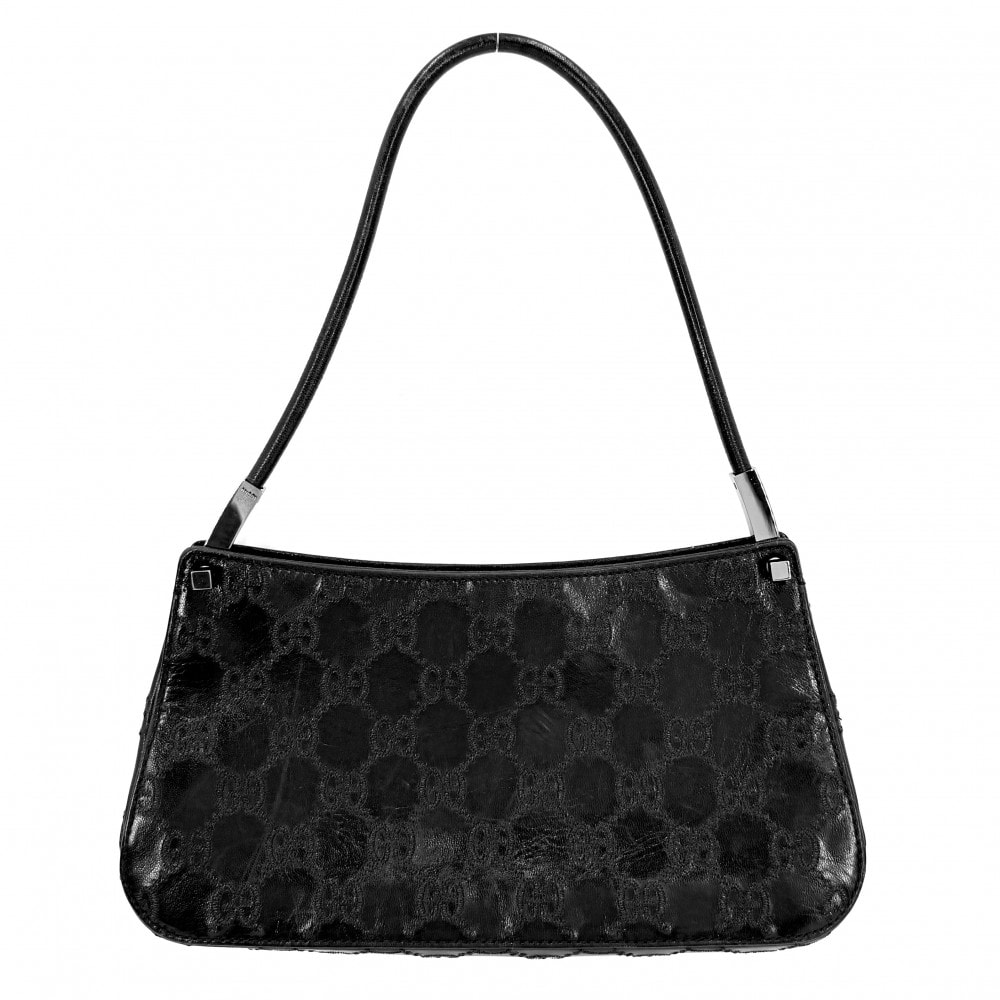 GUCCI グッチ ハンドバッグ アクセサリーポーチ ワンハンド GG 肩掛け 斜め掛け 005 1785 レザー    ブラック 黒 シルバー金具 レディース【中古品】