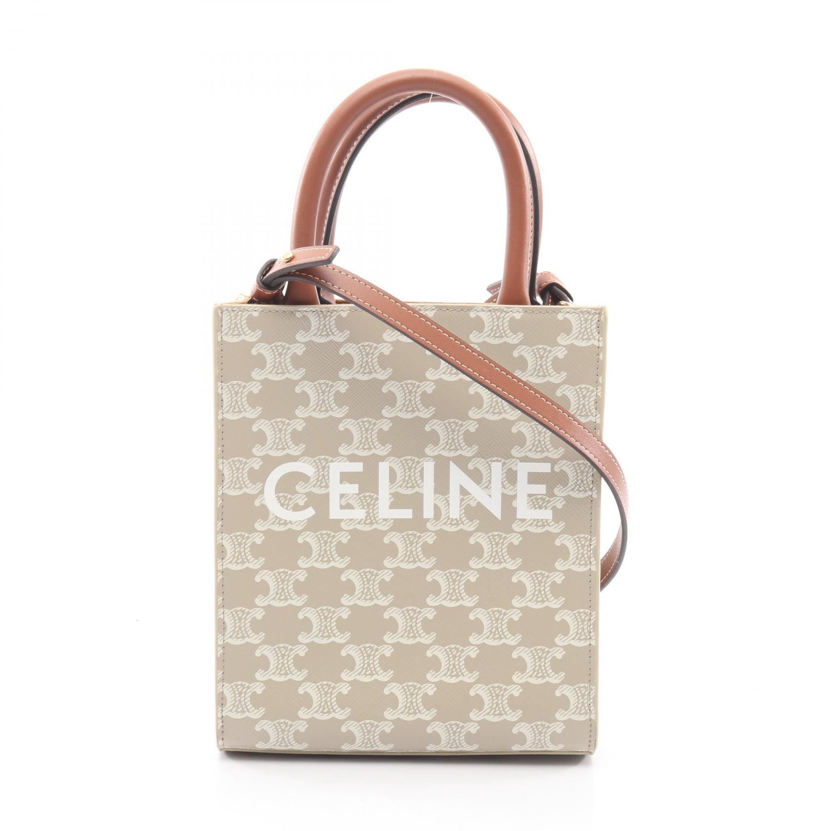 セリーヌ CELINE ミニ バーティカル カバ トリオンフ 2WAY ハンドバッグ バッグ PVCコーティングキャンバス レザー レディース ベージュ系 / ブラウン系 194372 【中古】