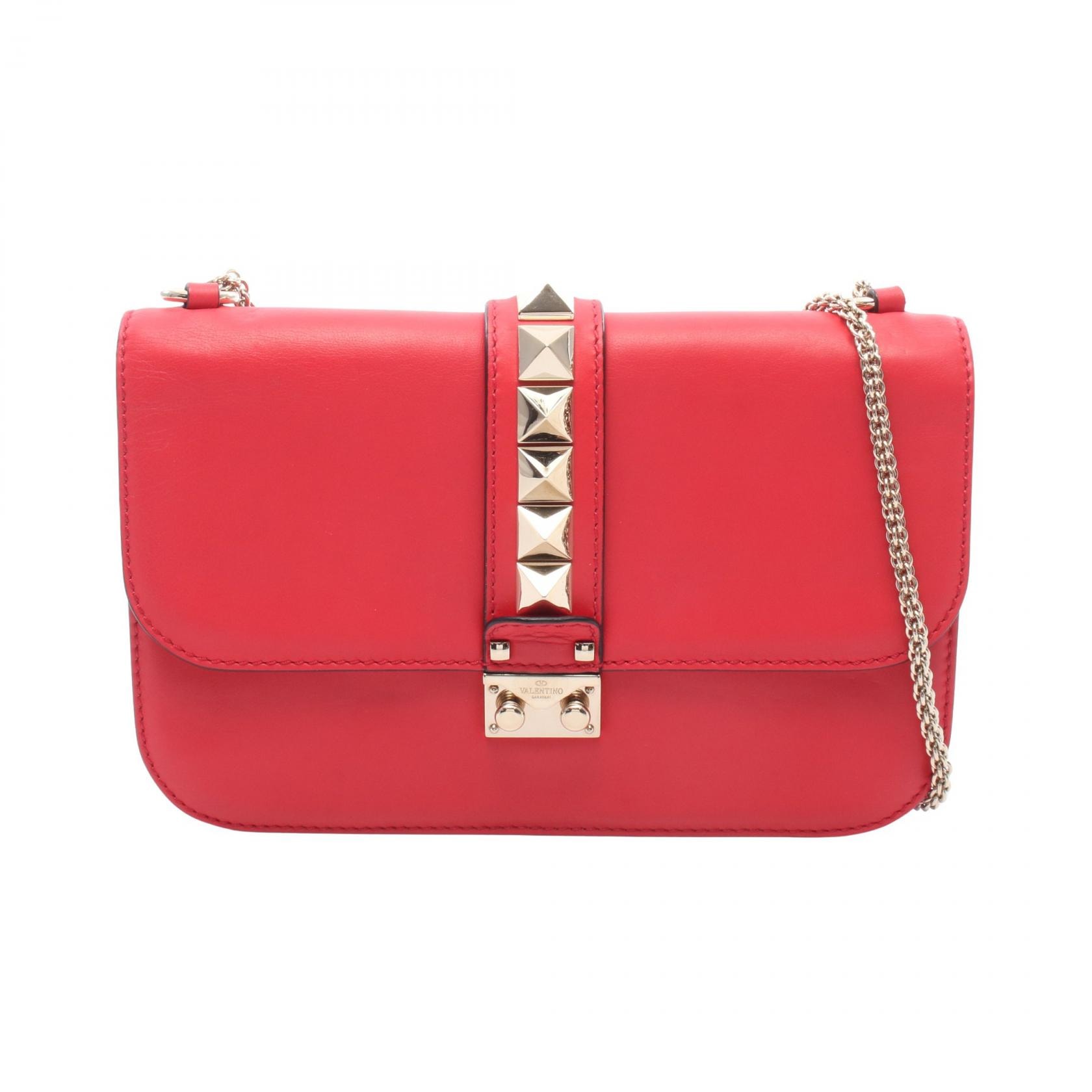 ヴァレンティノ・ガラヴァーニ Valentino Garavani ロックスタッズ ショルダーバッグ バッグ レザー レディース レッド系 【中古】