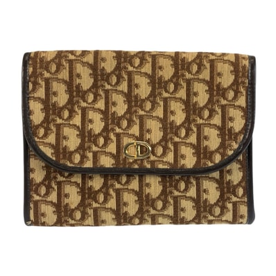 美品 Christian Dior クリスチャンディオール トロッター ブラウン ベージュ ゴールド金具 キャンバス クラッチバッグ ポーチ 602879 【中古】