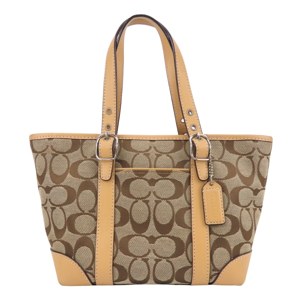 【中古】 コーチ ハンドバッグ シグネチャー 6043 キャンバス レザー ベージュ ブラウン ミニ レディース 女性 COACH