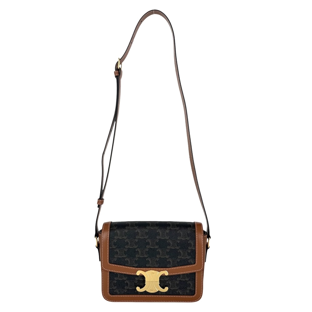 CELINE セリーヌ ショルダーバッグ ティーン トリオンフ 肩掛け 斜め掛け PVC レザー ブラウン 茶 ゴールド金具 レディース 美品【中古品】