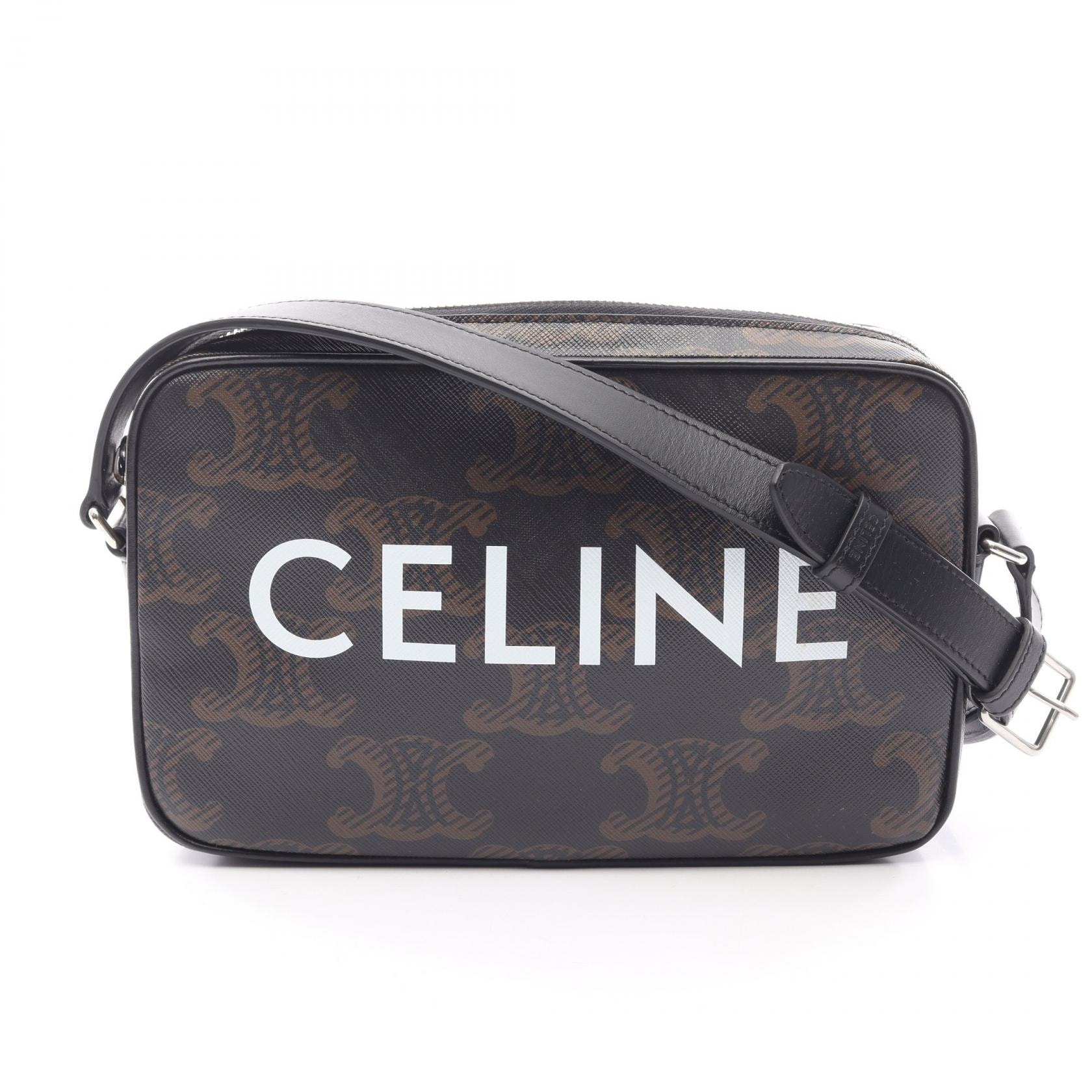 セリーヌ CELINE トリオンフ ミディアム メッセンジャーバッグ ショルダーバッグ バッグ PVCコーティングキャンバス レザー メンズ レディース ブラック系 194502CIM 【中古】