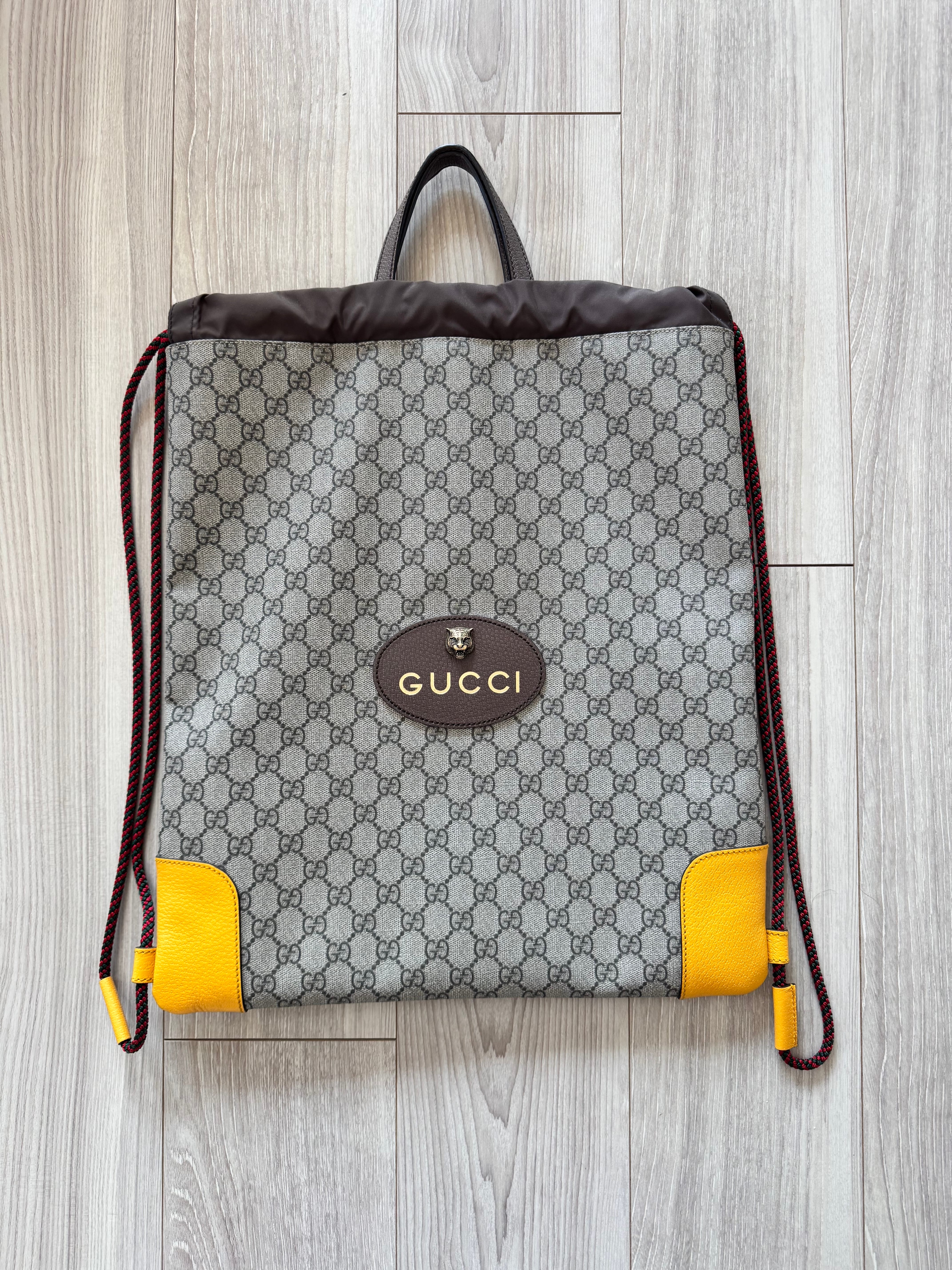 GUCCI GG Supreme Drawstring Backpack Rucksack "Brown"
