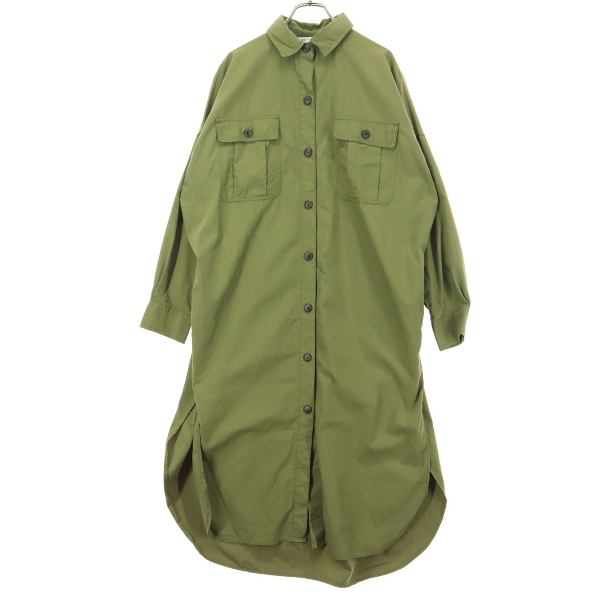 ZARA ザラ 長袖 ロング フロントボタン シャツワンピース XS カーキ