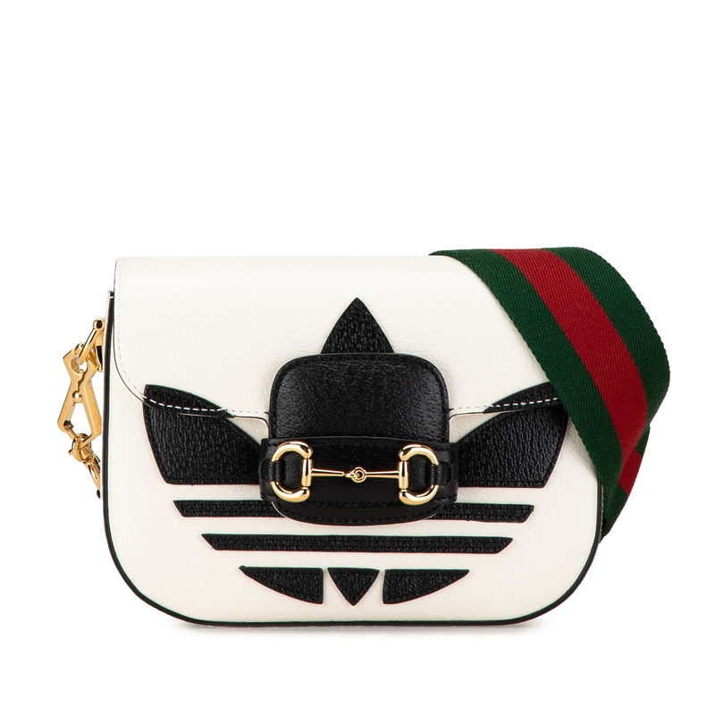 グッチ × アディダス adidas ホースビット 斜め掛け ショルダーバッグ 658574 ホワイト ブラック レザー レディース GUCCI 中古