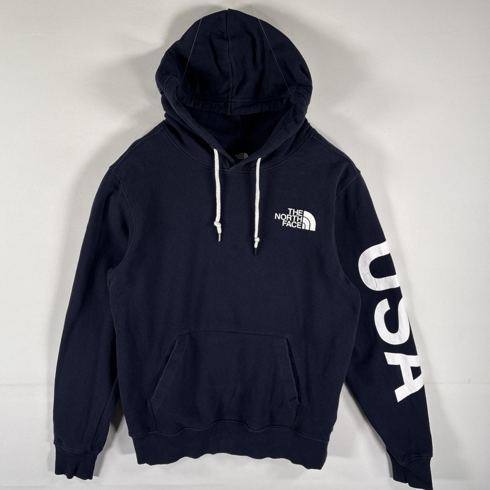 古着 ザ・ノースフェイス THE NORTH FACE パーカー スウェット ロゴプリント バックプリント プルオーバー S  ネイビー系 メンズ