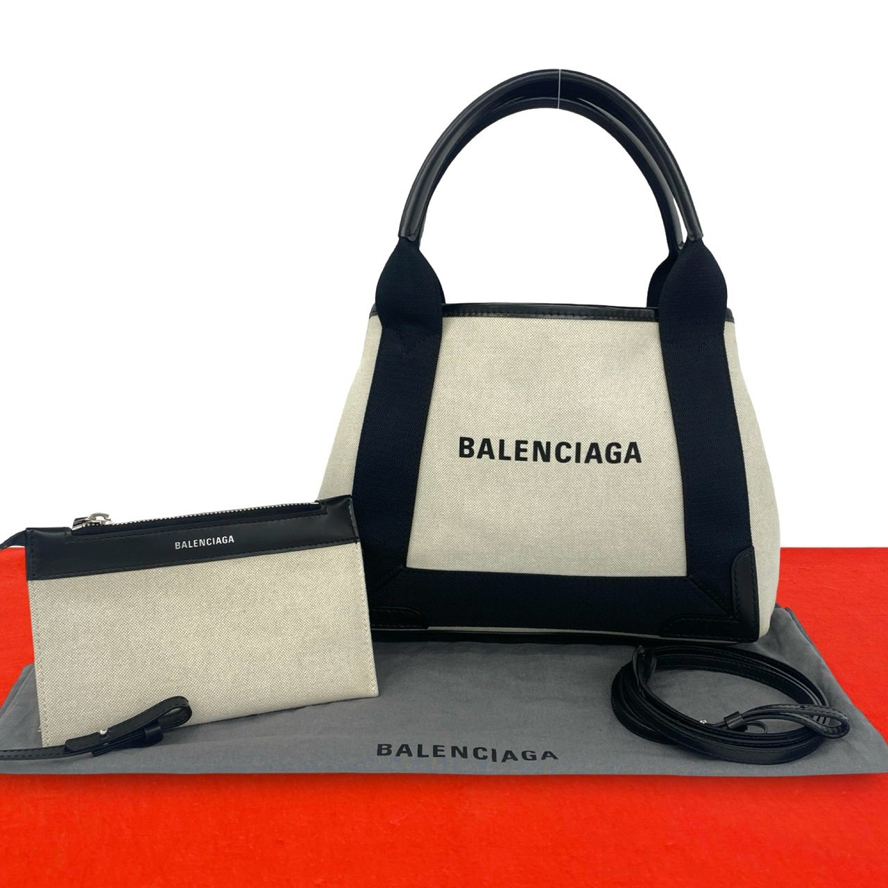 BALENCIAGA バレンシアガ ネイビー カバス キャンバス レザー ショルダーバッグ ブラック
 32501