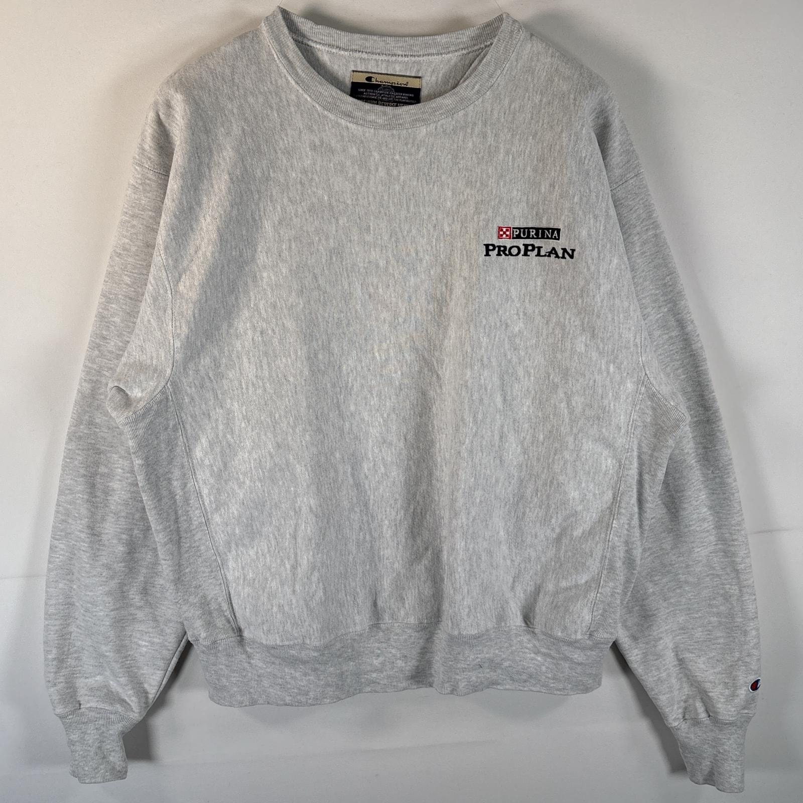 古着 チャンピオン Champion スウェット プレミアムリバースウィーブ トレーナー 企業ロゴ刺繍 クルーネック L グレー メンズ