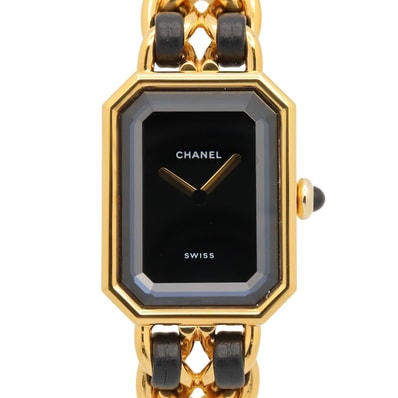 シャネル CHANEL プルミエール M 腕時計 時計 GP(ゴールドメッキ) レザー レディース ブラック系 H0001 【中古】