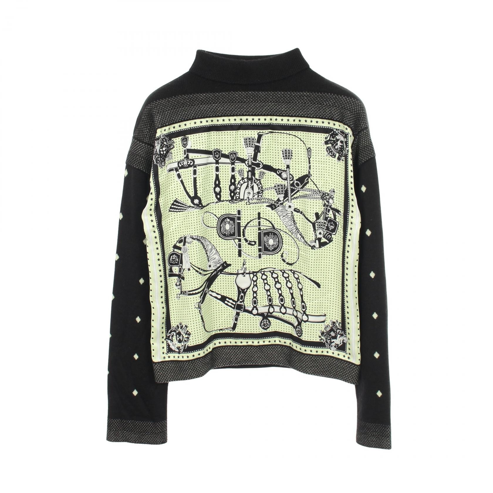 エルメス HERMES HARNAIS DE COUR BANDANA ツイルレーヌ ハイネック ニット 衣料品 トップス カシミヤ シルク シルク レディース ブラック系 / イエロー系 2H2827DS 【中古】