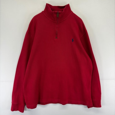 古着 ポロ・ラルフローレン POLO RALPH LAUREN スウェット ハーフジップ ワンポイント 刺繍 トレーナー ニット L レッド系 メンズ