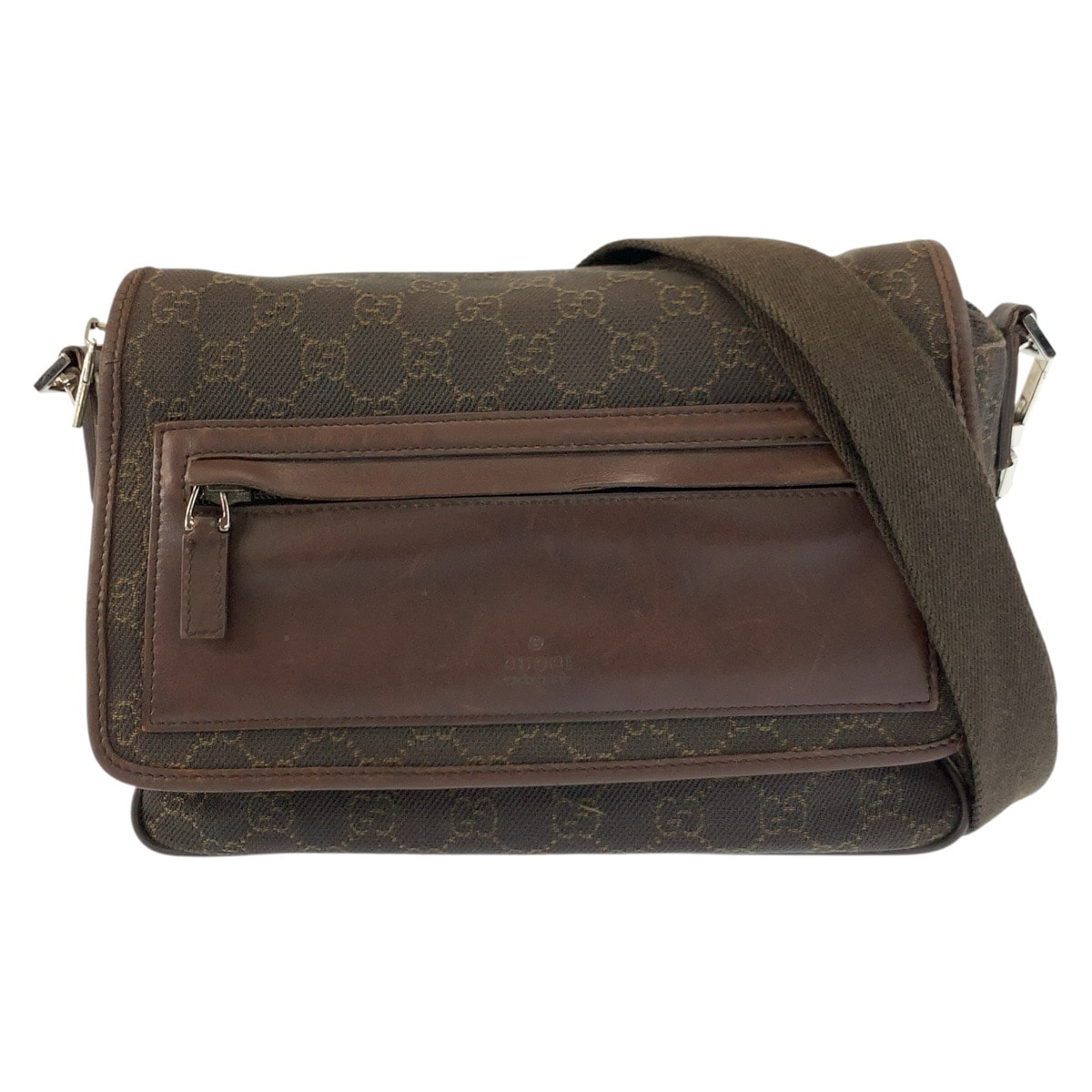 美品 GUCCI グッチ ブラウン GGキャンバス レザー/ ショルダーバッグ ポシェット 604279 【中古】